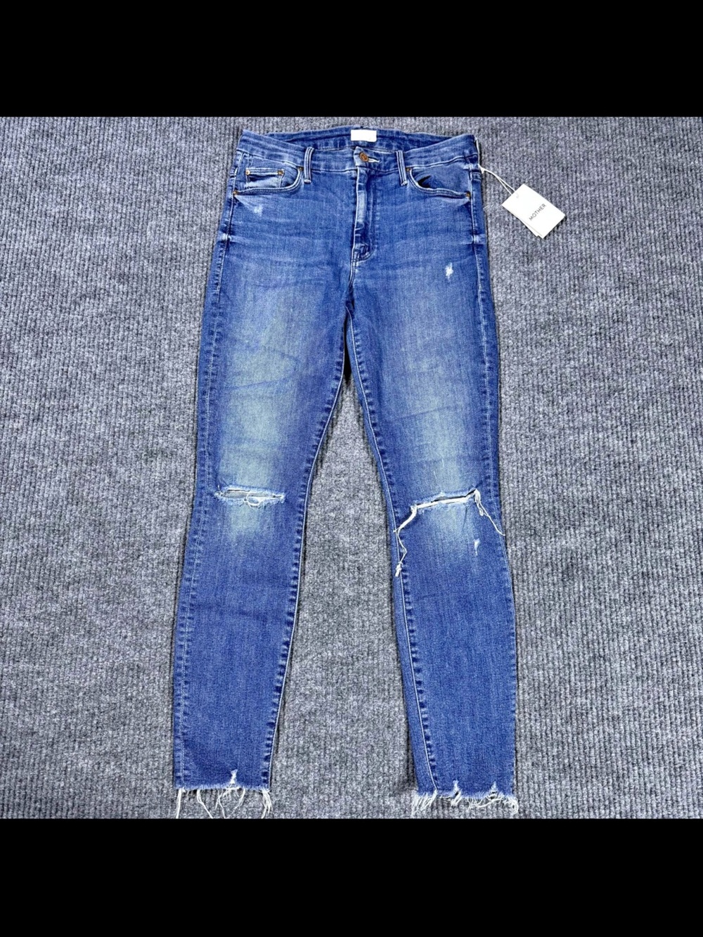 MOTHER Indigo Distressed Skinny Jeans